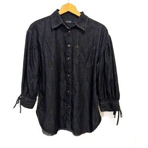 Lauren Ralph Lauren 'Black Label' Medium Black Denim 3/4 Sleeves Button Up Top